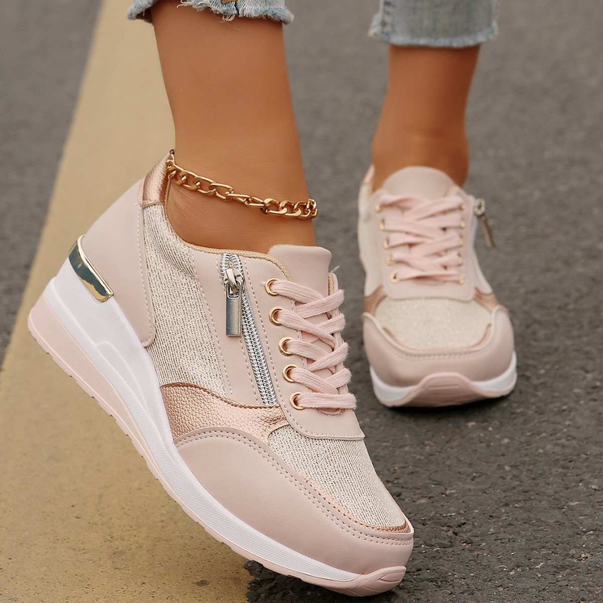 Women’s Lace-Up Thick Sole Sneakers - Image 3