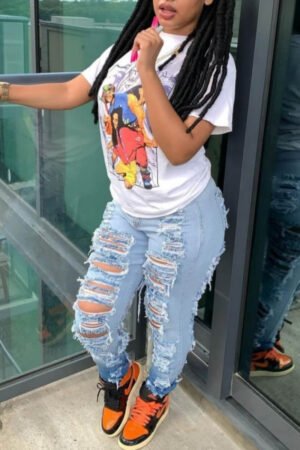 Women's Fashion Trend Ripped Stretch Jeans