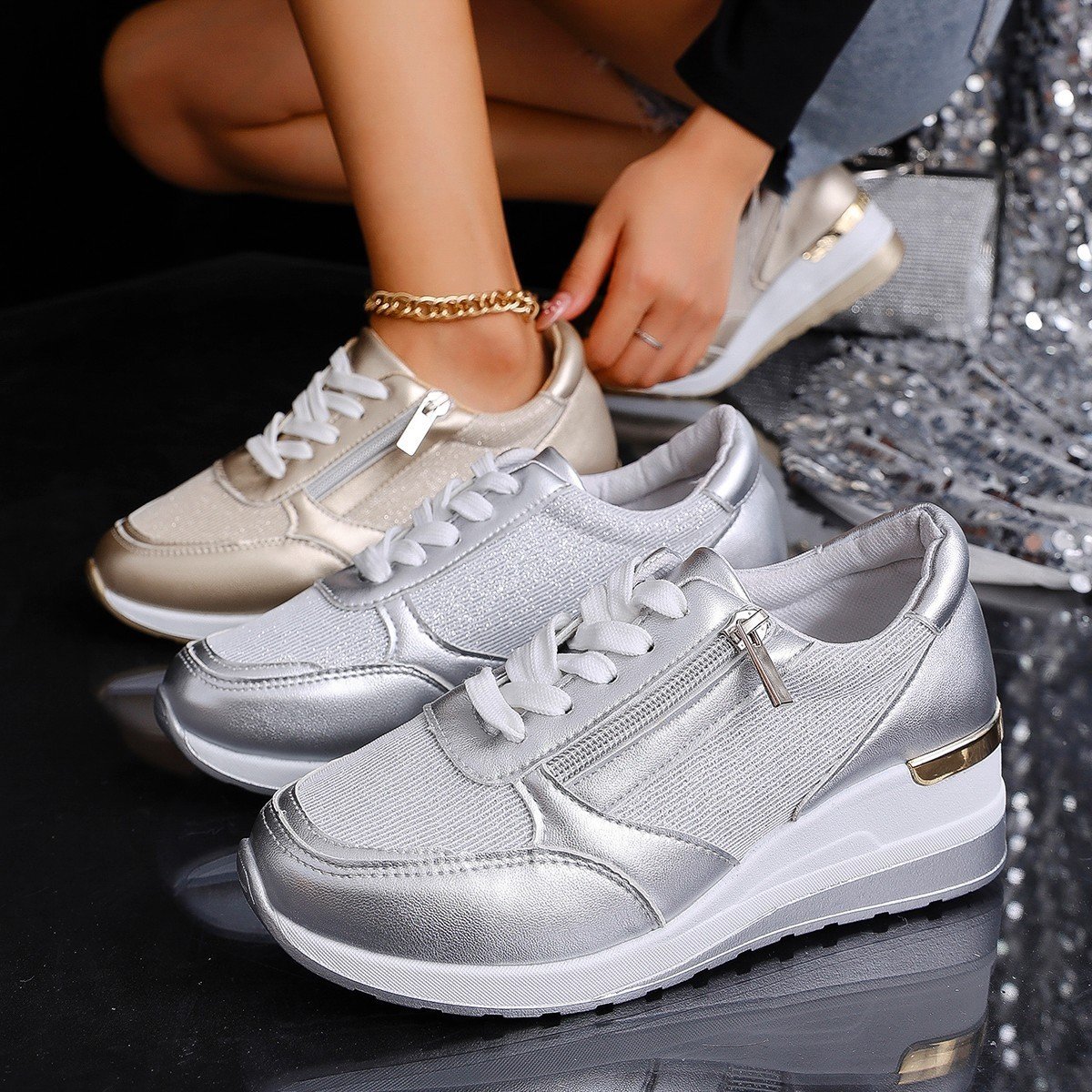 Women’s Lace-Up Thick Sole Sneakers - Image 4