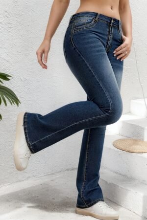 New Women's Elastic Button Zipper Flared Jeans