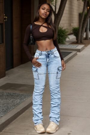 Women's High Waisted Elastic Blended Jeans With Machine Washable Side Pockets. They Have A Casual Street Style, Versatile Throughout The Year, Comfortable And Stylish.