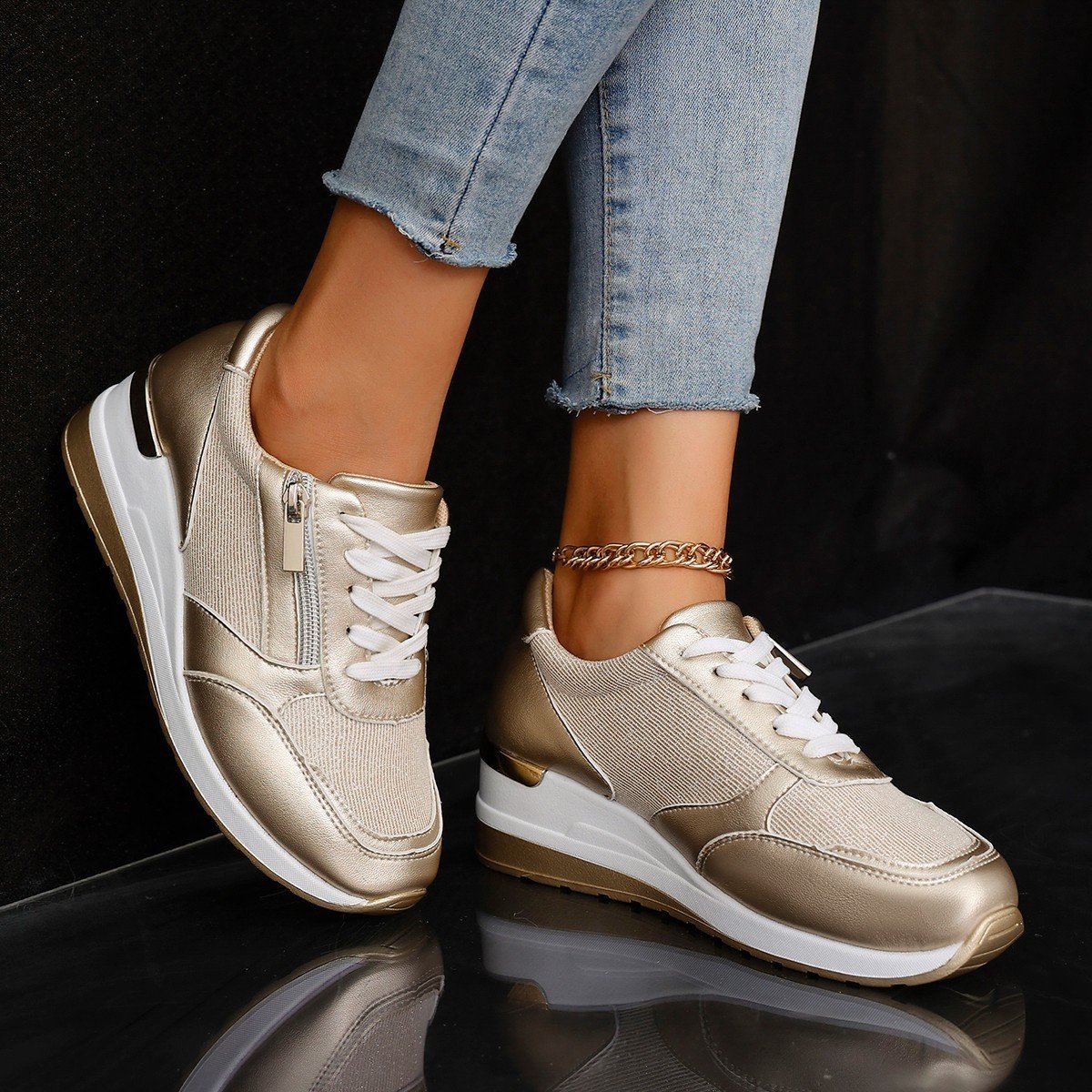 Women’s Lace-Up Thick Sole Sneakers - Image 5