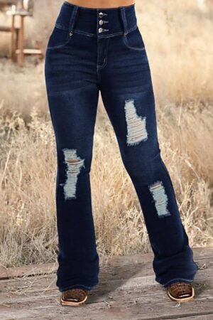 Women's Ripped Wide Leg Jeans