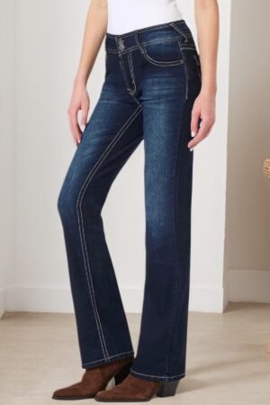 New Super Elastic Embroidered Pocket Jeans - Comfortable, Casual, And Fashionable, With Classic Button Closure Design - Retro Navy Blue, Perfect Choice For All Seasons