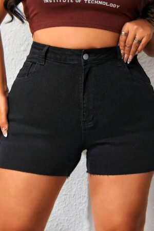 Hip Lifting Elastic Frayed Edge Denim Shorts