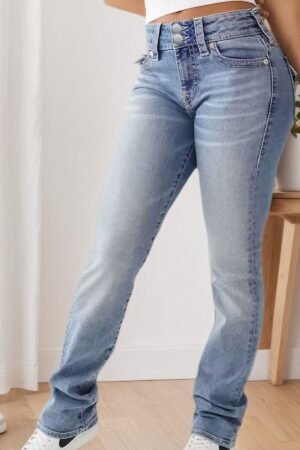 Women's High Waisted Elastic Slim Fit Wide Leg Jeans