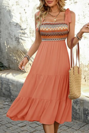 Women's Summer Boho Spaghetti Straps Dress Casual Long A-line Beach Dress Square Neck Flowy Sundress
