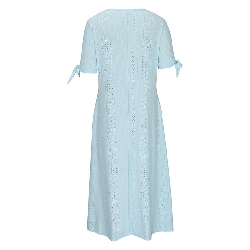 Women's Eyelet V-Neck Maxi Dress Short Sleeve Flowy A-Line Summer Beach Dress - Image 10