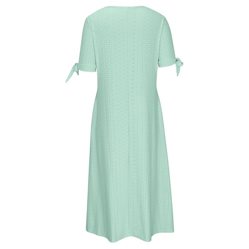 Women's Eyelet V-Neck Maxi Dress Short Sleeve Flowy A-Line Summer Beach Dress - Image 5