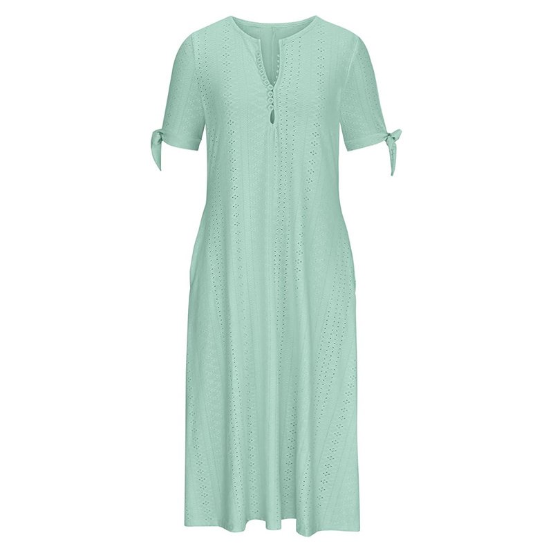 Women's Eyelet V-Neck Maxi Dress Short Sleeve Flowy A-Line Summer Beach Dress - Image 4